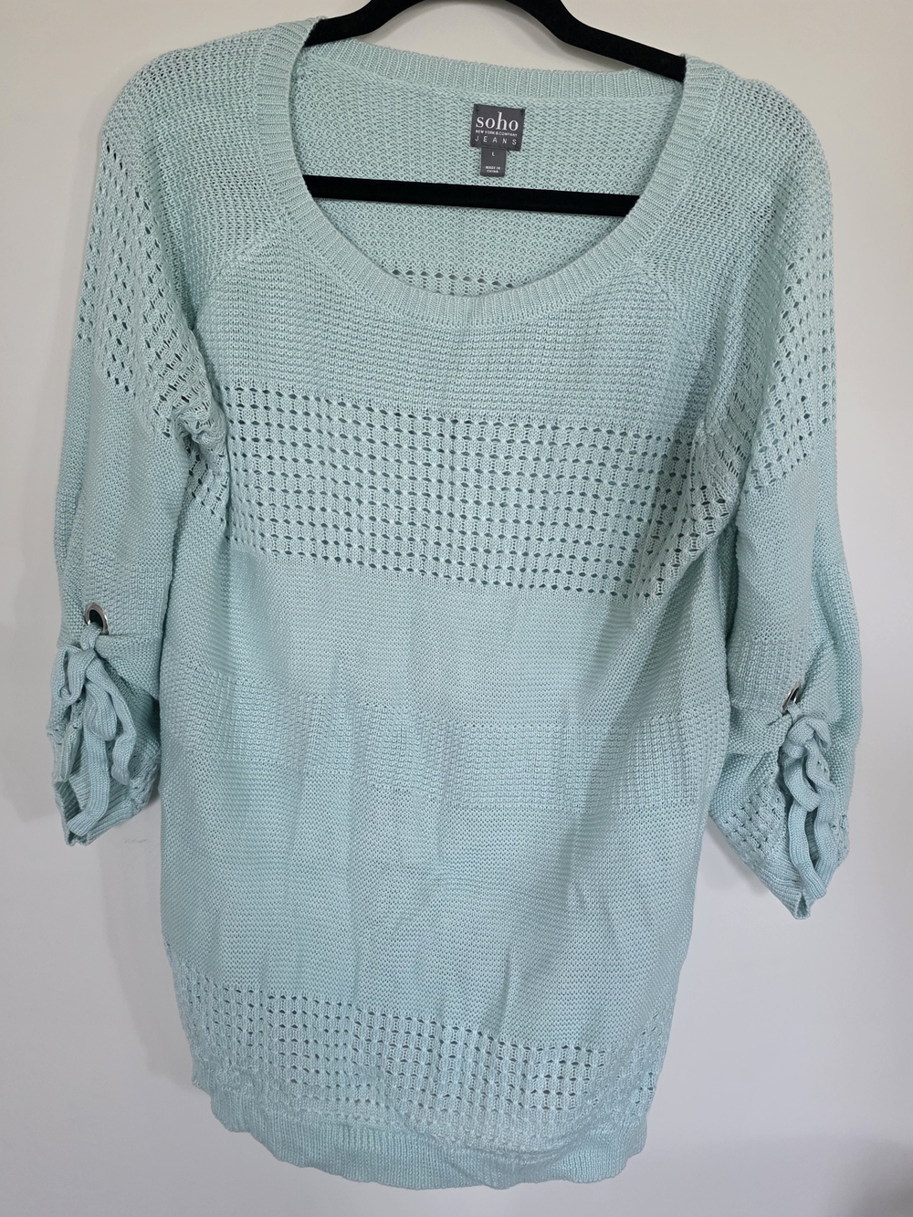 SOHO Jeans Mint Green Open Knit Sweater Top Women’s Size L